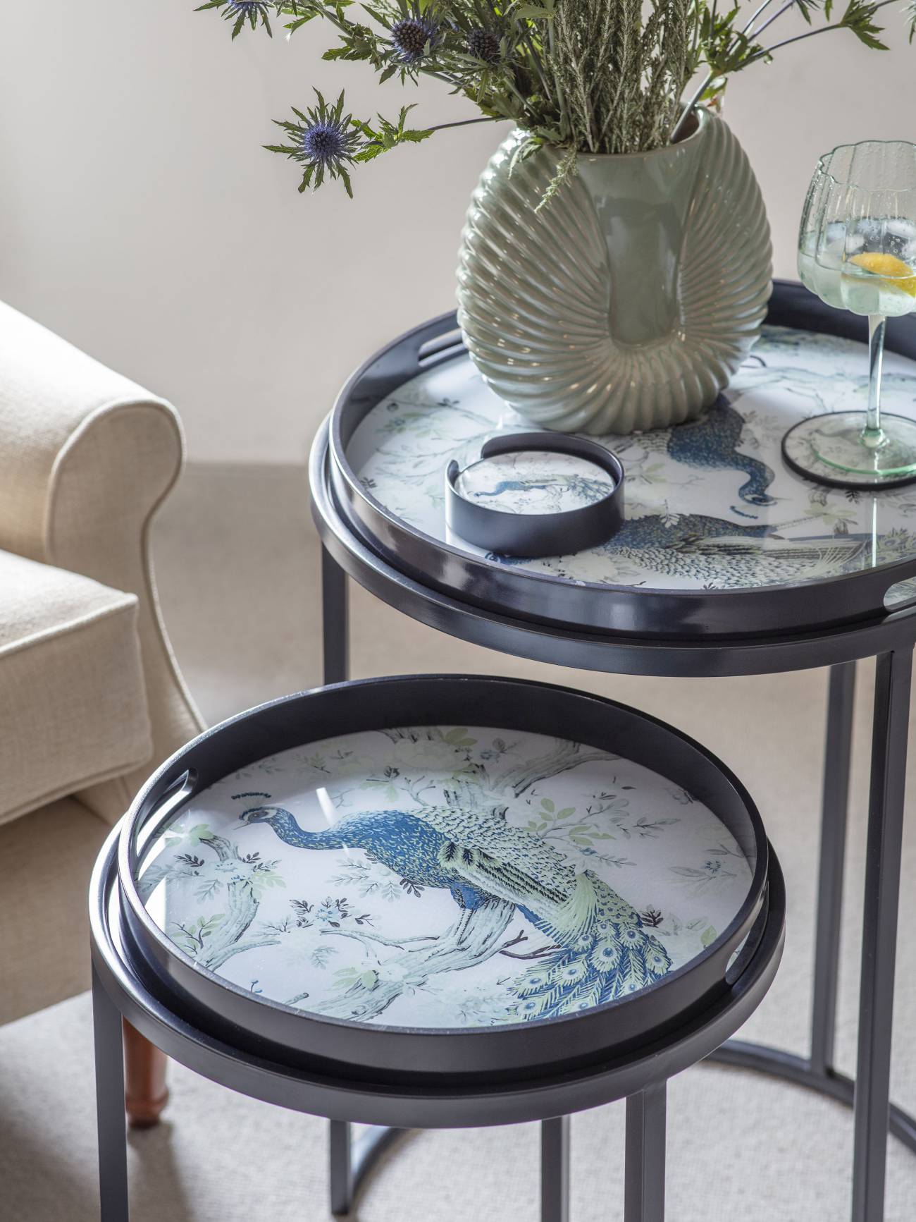 Set of 4 Laura Ashley Belvedere Peacock Round Coasters